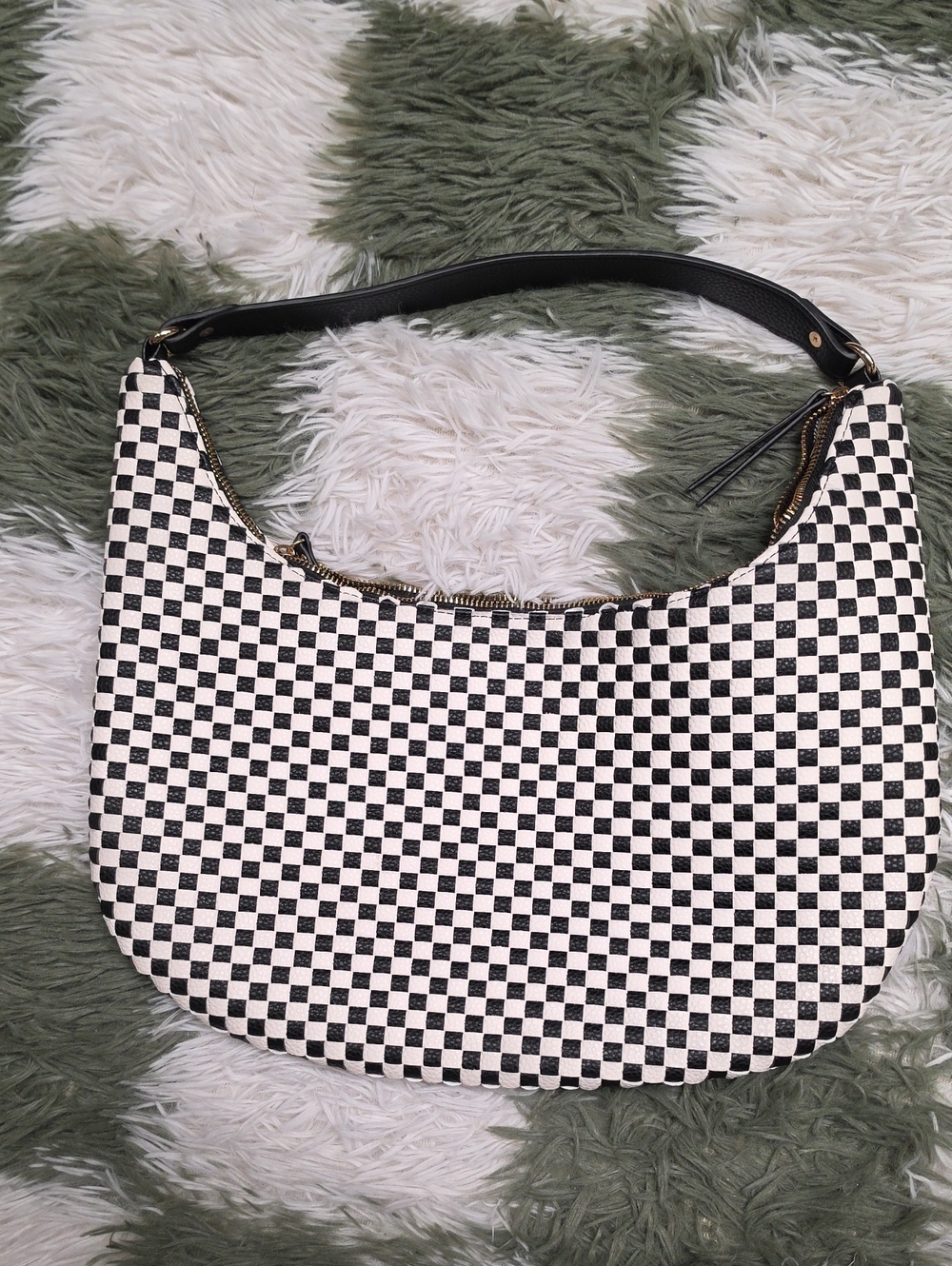 Woven Checkered Faux Leather Purse